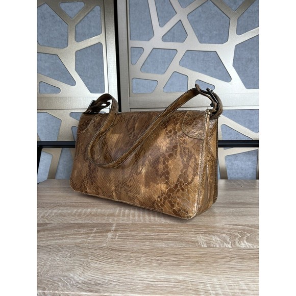 VTG Authentic VALENTINO SNAKE LEATHER SHOULDER MID BAG TAN - Picture 3 of 16